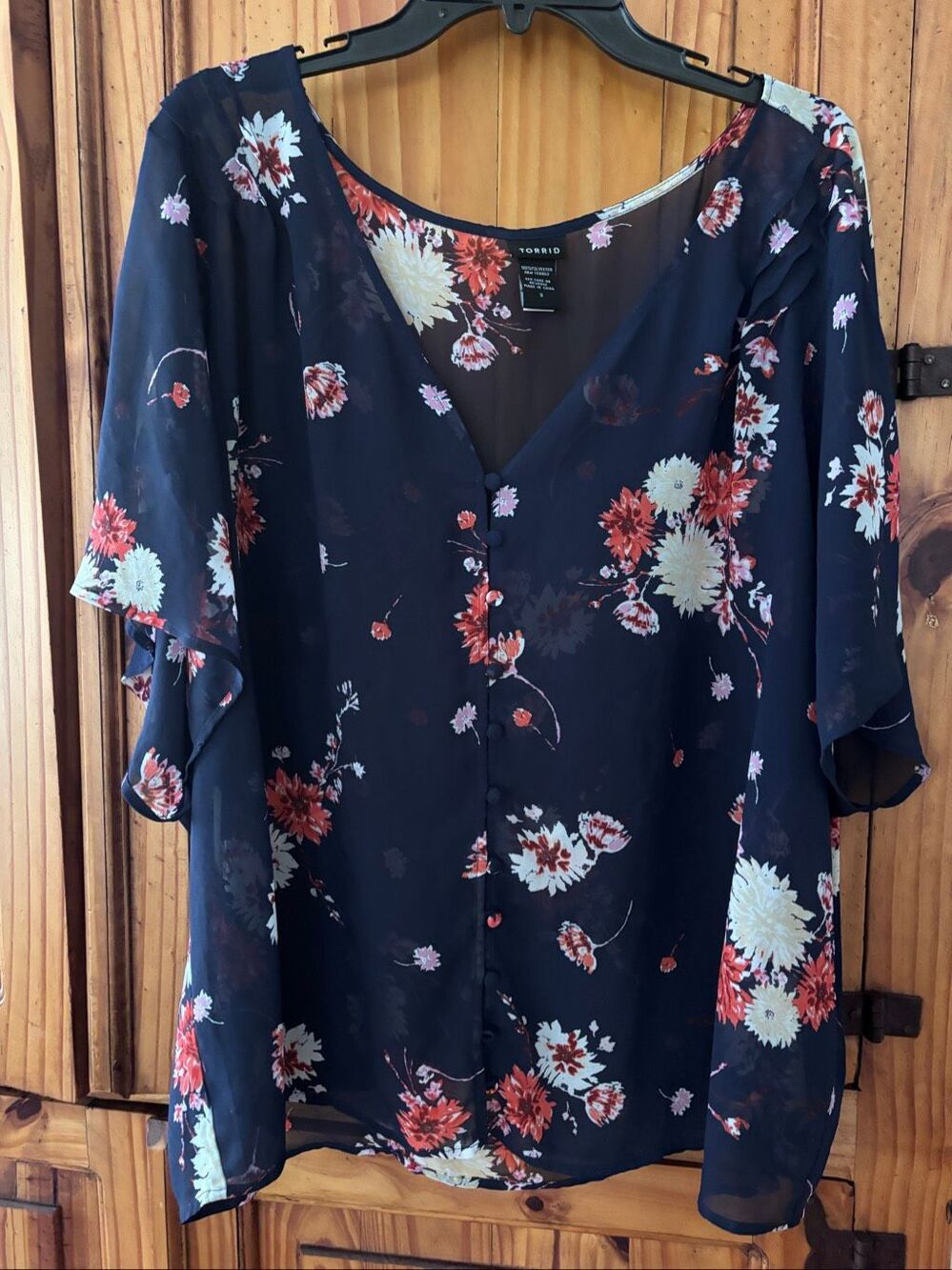 Torrid Sheer Chiffon Button Front Blouse